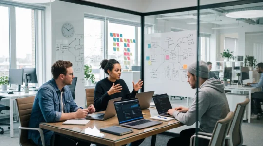 Equipe informatique organisant en urgence le deploiement d'un systeme de gestion des tickets pour toute l'entreprise