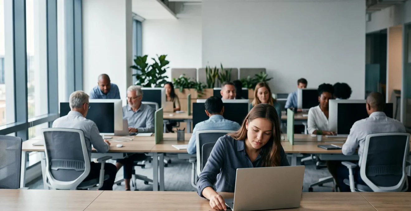 Vue d'ensemble d'un open space moderne symbolisant le déploiement progressif de l'authentification multifacteur dans une entreprise