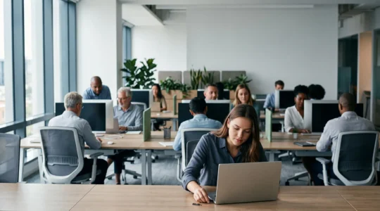 Vue d'ensemble d'un open space moderne symbolisant le déploiement progressif de l'authentification multifacteur dans une entreprise