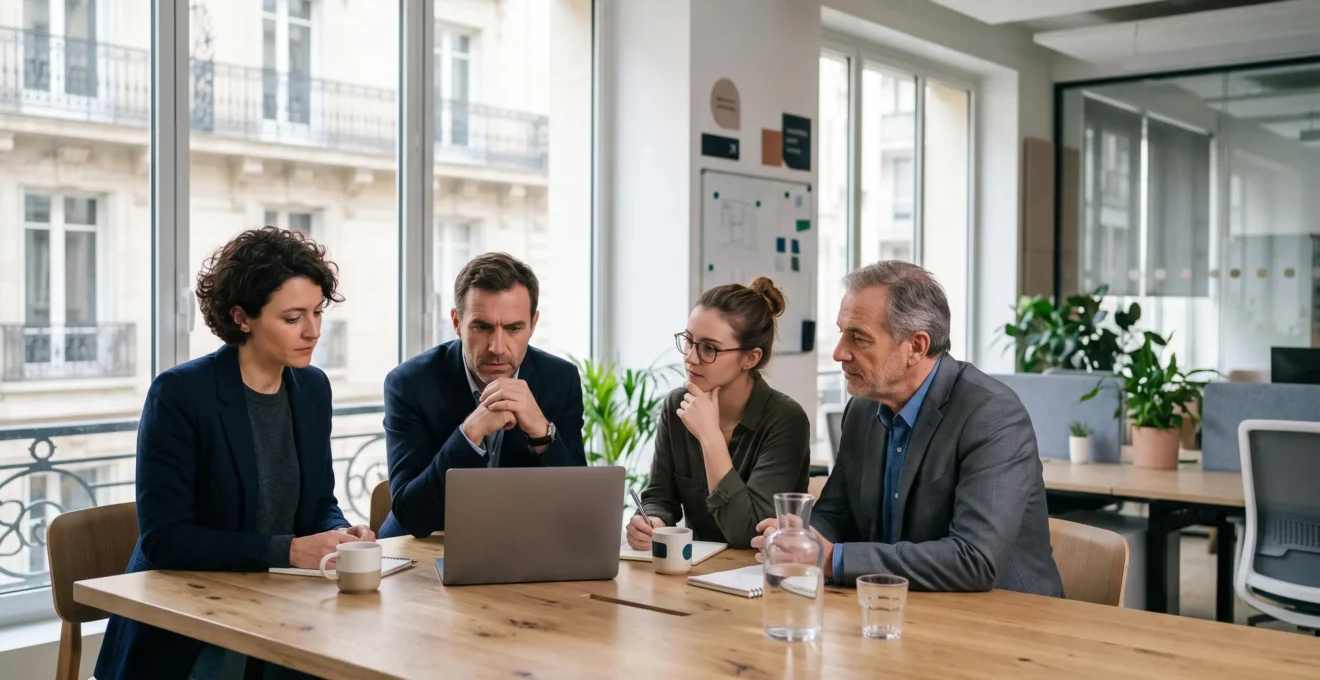 Equipe de collaborateurs attentifs lors d'une session de sensibilisation a la cybersecurite en entreprise
