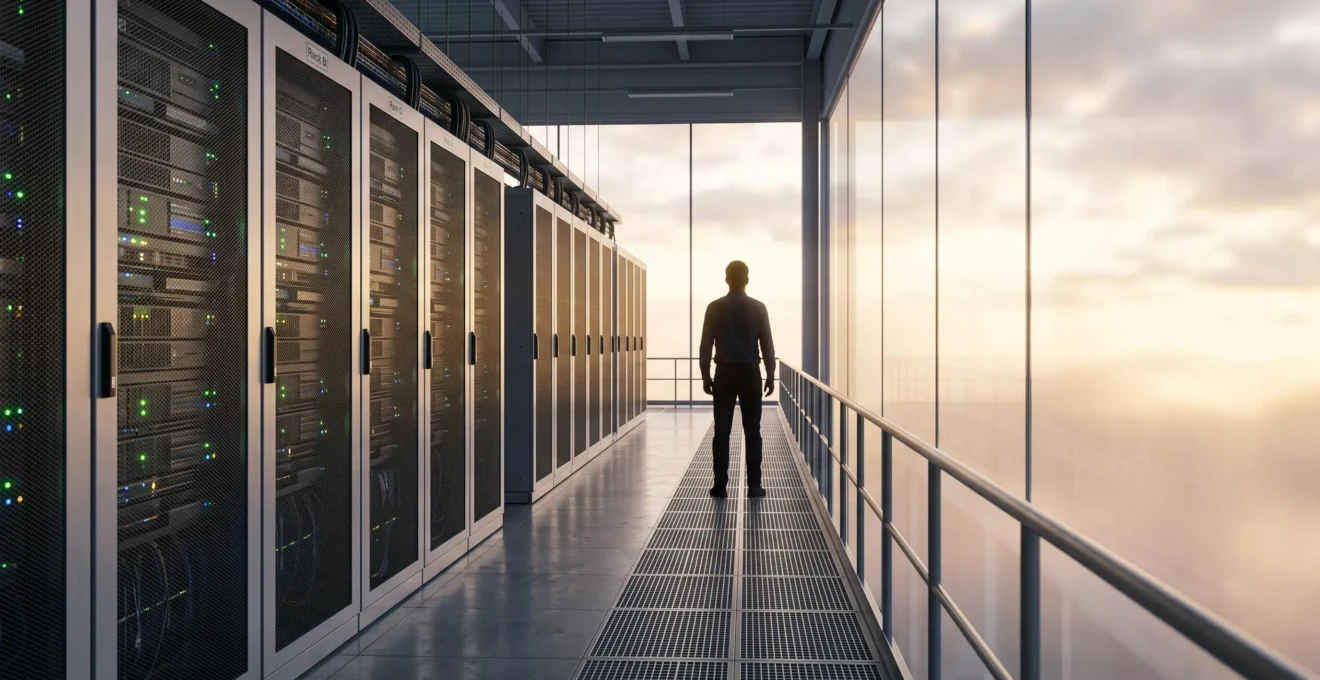 Illustration symbolique d'une migration de serveurs d'entreprise vers le cloud sans interruption d'activite