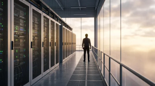 Illustration symbolique d'une migration de serveurs d'entreprise vers le cloud sans interruption d'activite